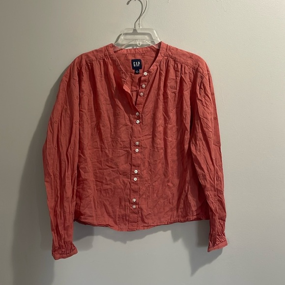 Gap blush pink embroidered button down blouse - Picture 1 of 3